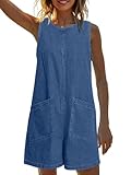 Glamaker Womens Summer Denim Romper - Casual Sleeveless Denim Jumpsuit Outfits Overall Shorts Jean Romper with Pockets,Blue L