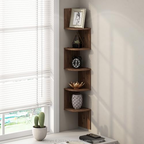 Furinno Rossi 5-Tier Floating Corner Shelf for Wall, Corner Zigzag