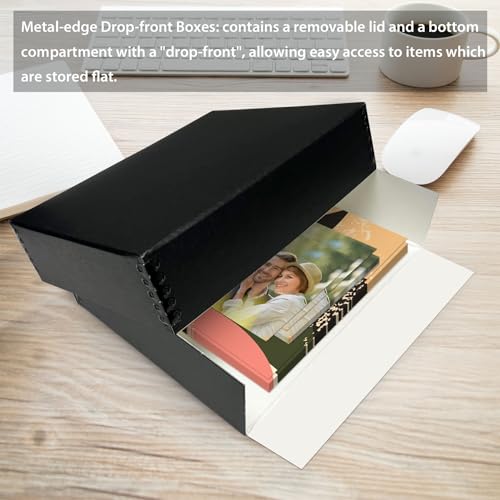 Image of Golden State Art, Drop Front Archival Storage Box, 9.75 inchx12.75 inchx3 inch-Black | Acid-Free 9x12 Museum Photo Storage Box with Metal Edge, Preserve Documents, Prints, Poster, Photographs, Arts And Crafts