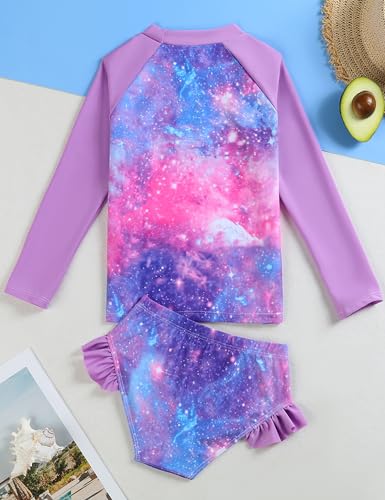 Little Girls Swimsuit Rash Guard Set Toddler Girl Long Sleeve Two Piece Bathing Suit with Ruffle Bikini Bottoms Swimwear3