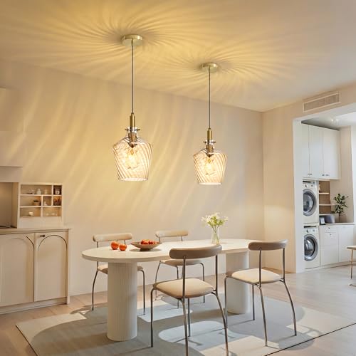 Image of Stripes Amber Glass Pendant Light for Kitchen Island Gold 8 Inch 1 Pack