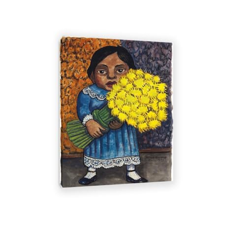 Peinture Diego Rivera Fille aux fleurs jaunes tableau mural decoration 80x110