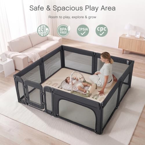 Image of Doradotey Baby Playpen with Walk-in Door, Foldable Adjustable 8-Panel Play Yard for Babies & Toddlers, Large Safety Playpen with 360 Breathable Mesh, Anti-Slip Suction Cups, Indoor