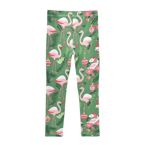 KLL Christmas Pattern with Pink Flamingo Little Girls Basic Leggings Casual High Waisted Sweatpants Running2