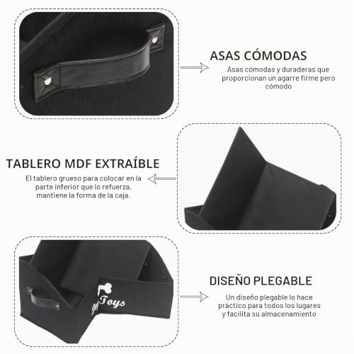 Miniatura 4 de Morezi Caja De Juguetes Para Perros De Mezcla De Algodón Y Lino,Adecuada Para Organizar Juguetes Para Mascotas,Ropa Para Perros Y Otros Accesorios Para Mascotas-Nogro