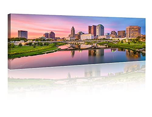 Wall Decorations for Living Room Cityscape Wall Art City Skyline on The River at Dusk Pictures Columbus, Ohio, USA Paintings Artwork Home Decor for Living Room Ready to Hang- 12"Wx46"H, 1 Panel