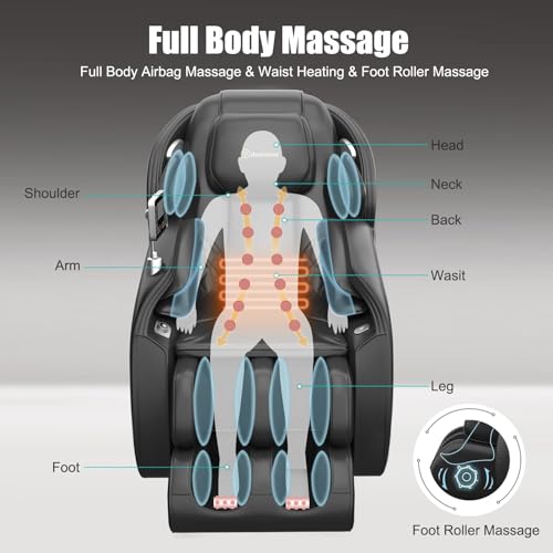 Real Relax 2025 Massage Chair Full Body, Zero Gravity SL-Track Shiatsu Massage Recliner with Heat, APP Control, Child Lock, Body Scan Bluetooth Foot Roller, Favor 06, All Black - Image 5