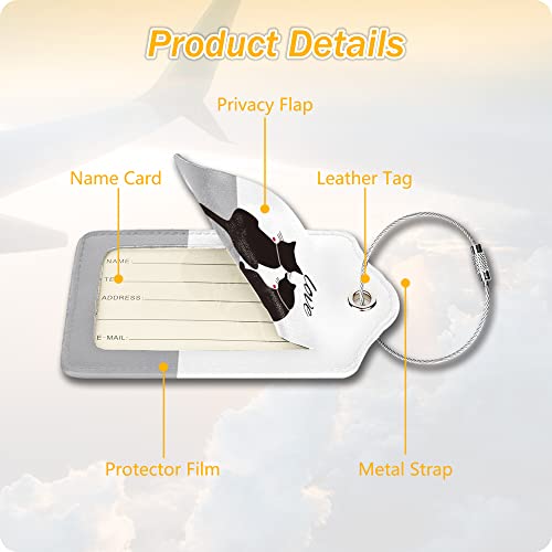 Image of Set of 2 Cat Luggage Tags for Suitcases Women Cute Leather Suitcases Tag with Stainless Steel Loop Privacy Cover ID Label Bubble Travel Bag Tags Luggage Identifiers for Women Men Travel