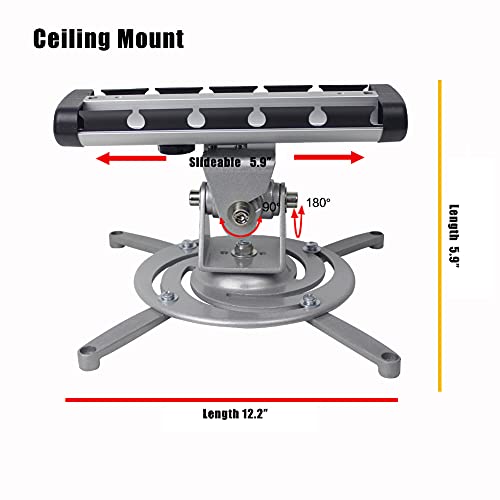 Universal Projector Ceiling Mount Wall Hanging Mount 2-In-1 Projector Hanger Holder For Most Epson Optoma Benq Viewsonic Lcd/Dlp Projector,Adjustable,Swivel,Loading 55Lbs,Silver #TOP6