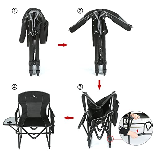 Rock Cloud Folding Camping Chair With Storage Pocket And Side Table Compact Portable Camp Chairs Outdoor For Camp Lawn Hiking Fishing Sports Black #TOP4