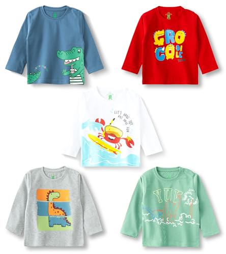 Image of YUV Infant Boys 100% Cotton Regular Fit Full Sleeve Printed T-Shirts, Pack of 5