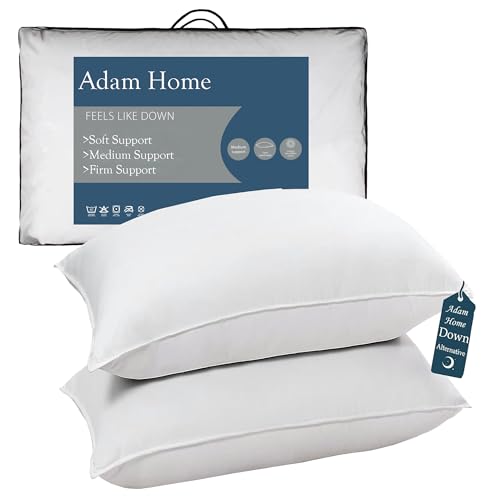 Adam Home Pillows 2 Pack Hotel Quality Down Pillows Side Sleeper Bounce Back Bed Pillow Quick rebound, Dust Proof Resistant Premium Filled Pillows Pack of 2