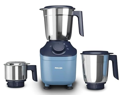Philips HL7773/01 800-Watt Mixer Grinder with MicroGrind Technology | 3 Stainless Steel Jars (1.5L, 1L, 0.3L) | 3-Speed Control | Durable Plastic Body | Blue Colour | 2-Year Warranty