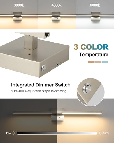 Image of Rayogale Nickel Battery Operated Wall Sconces Set of 2, 24 Inch | 3000 /4500 /6000K Dimmable 8000mAh Wireless Rechargeable Wall Sconces with Remote Control, Timer for Living Room, Bedroom