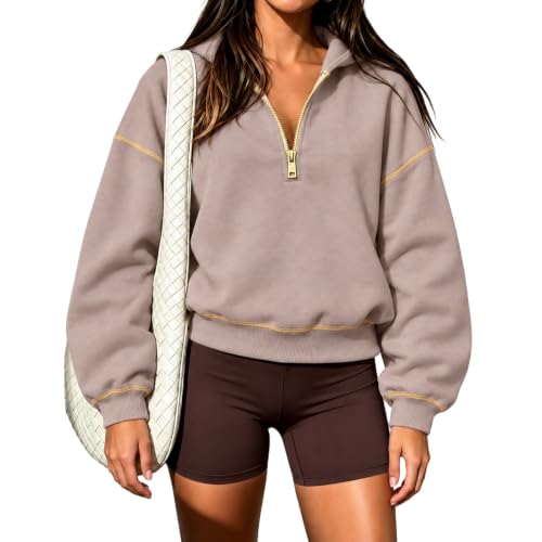 Oversized Cropped Hoodie Women Quarter Zip Pullover Athleisure Tops - image 1
