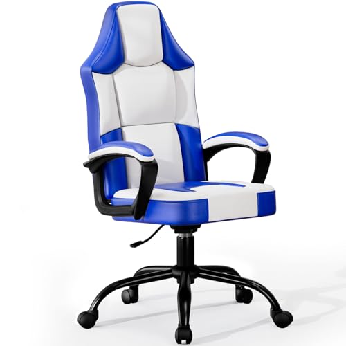 Sedia Gaming Ergonomica Blu, Poltrona in Pelle PU Traspirante, Regolabile in Altezza, Girevole Mobile, Comoda per Adulti e Bambini