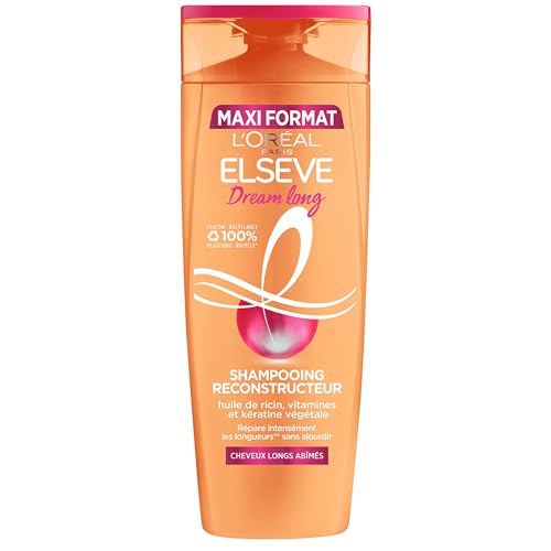 L'Oréal Paris - Shampooing Reconstructeur pour Cheveux Longs - Longueurs réparées - Enrichi en Kératine Végétale + Vtamines + Huile de Ricin - Elseve Dream Long - 500 ml