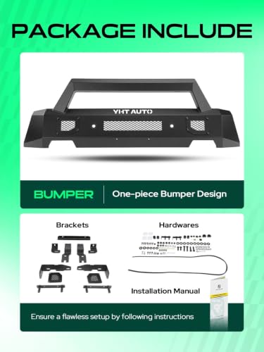 Image of YHTAUTO Bull Bar Push Bar with Skid Plate Light Mount Fit Ford Ranger 2019 2020 2021 2022 2023, Heavy Duty Steel Brush Guard for Truck Front Bumper Style B Textured Black Off Road Accessories