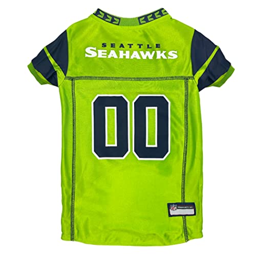 Pets First NFL Seattle Seahawks Color Rush Dog Jersey Size: X-Large Green Striped Varsity Stripes Breathable Fabric Machine Wash 1 Count