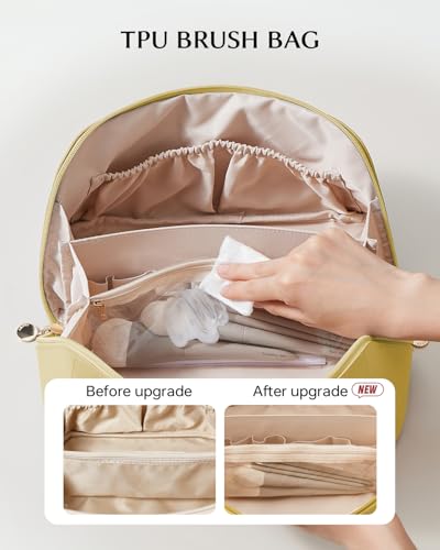 Image of EACHY Travel Makeup Bag, Large Capacity Cosmetic Bag for Women, Waterproof PU Leather, Flat Open Portable Toiletry Bag for Skincare, Brushes & Travel Essentials