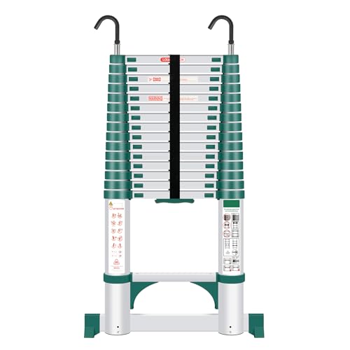 Échelle télescopique en aluminium de 4,7 m - De qualité supérieure - Extensible - Avec stabilisateur et crochets amovibles - Antidérapante - Pliable - Échelle de ménage - Multifonction