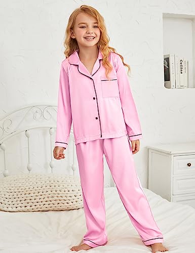 Girls Boys Satin Pajamas Sets Kids Silk Button-Down Matching PJS Fall Winter Sleepwear Lounge Sets2