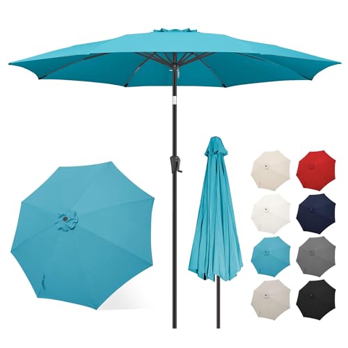 FLAME&SHADE 7.5ft Patio Umbrella - Outdoor Umbrella with Push Button Tilt and Crank for UV Protection, Table Market Umbrella for Garden, Deck, Backyard, Pool and Beach(Aqua Blue)