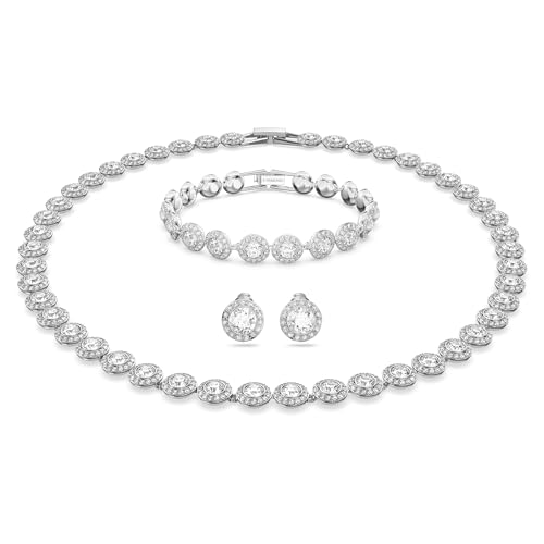 Swarovski Conjunto de Collar, Pulsera y Pendientes Angelic para Mujer, con Cristales Blancos Talla Redonda, Baño de Rodio, Colección Angelic de Swarovski