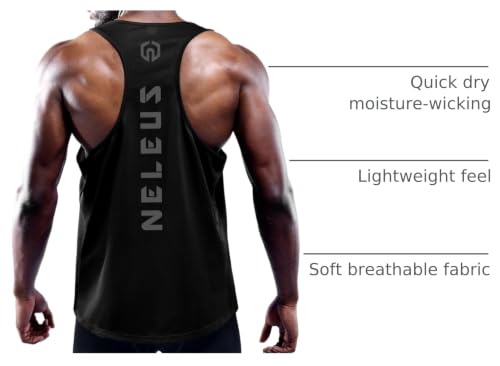 Image of NELEUS Men's 3 Pack Dry Fit Y-Back Muscle Tank Workout Gym Shirt