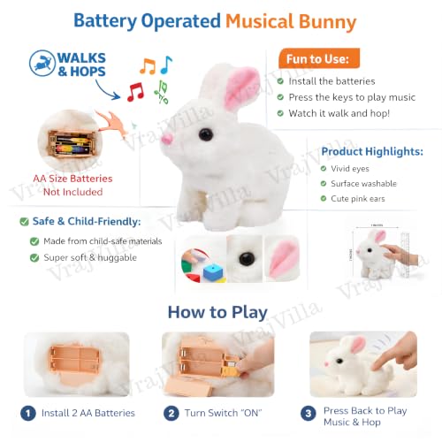 Image of Musical Rabbit Plush Toy for Kids | Soft Stuffed Bunny with Music | Cute White Rabbit Teddy for Boys & Girls | Baby Soft Toy | Birthday Gift for Toddlers, Infants & Children