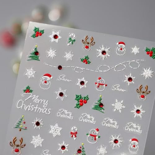 Image of 5D Embossed Christmas Nail Art Stickers for Nails Art Santa Claus Snowflake Nail Decals Xmas Winter Self Adhesive Rhinestone with Design for Women Manicure Supplies Decorations Accessories