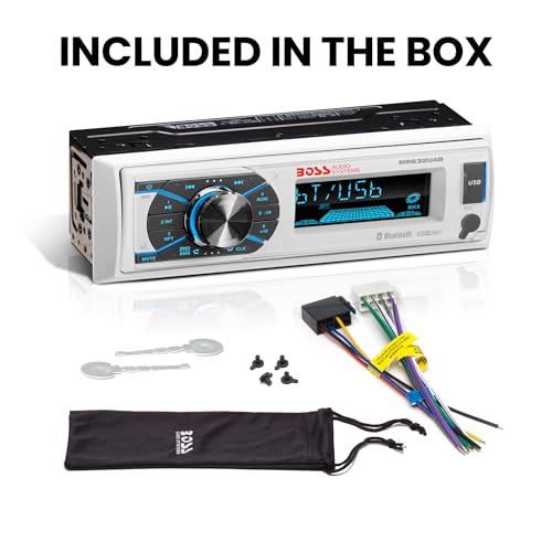 Boss Audio Systems MR632UAB Marine Receiver &ndash; Weatherproof, Bluetooth Audio and Hands-Free Calling, USB, MP3, AM/FM, Aux-in, No CD Player, RGB Multi-Color Illumination, Detachable Front Panel, white