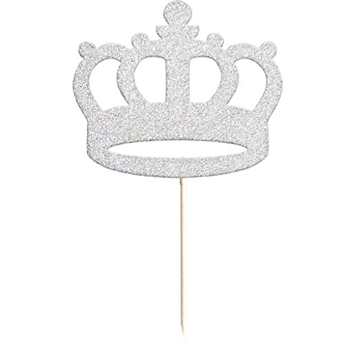 Fenteer Set of 20pcs Shiny Prince Princess Crown Cupcake Toppers DIY Fruit Cocktail Picks Wedding Party Decoration Gold Silver - Silver