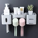 Multi-function hanging toothbrush holder: One-stop storage of toiletries, wall-mounted design and large capacity can save your bathroom space and keep it away from clutter.