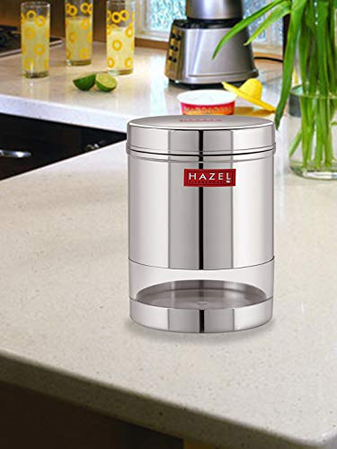 Image of HAZEL Stainless Steel Transparent Wide Mouth See Through Container, Silver, 1 PC, 950 Ml
