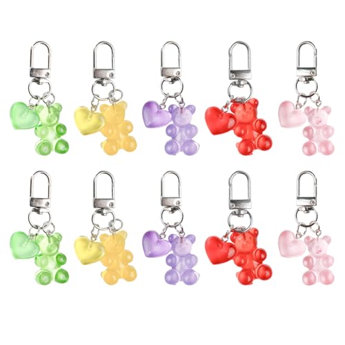Porte-clés ours en résine colorée breloques mignonnes ours gélatine pour femme