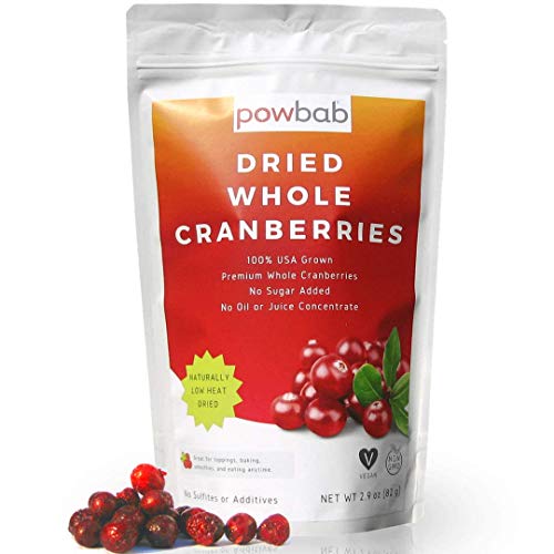 Powbab Dried Cranberries Unsweetened - 100% Usa Grown Organic Dried Cranberries. No Sugar Added, No Oil, No Apple Juice Concentrate Infused, No Sulfites. Dried Fruit. Not Moist, Not Sweetened Or Reduced (2.9 Oz)