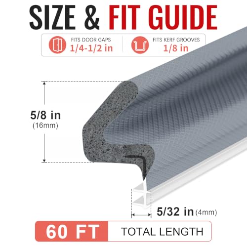 Image of Litaibai 60 ft Kerf Weather Stripping Door Seal for Exterior Doors, Gray