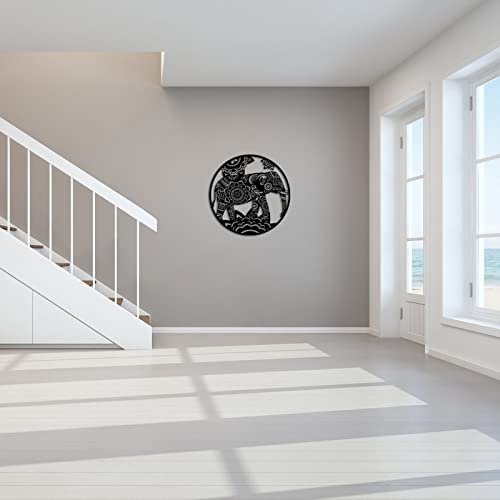 Tiuauit Mandala Flower Metal Sculptures Elephant Black Metal Wall Art Indoor Outdoor Wall Sculptures Decoration 24X24 Inch #TOP3