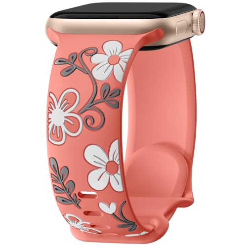 Mastten Correa floral compatible con correas de Apple Watch de 1.575 pulgadas, 1.614 pulgadas, 1.654 pulgadas, 1.496 pulgadas, para mujer, bonita correa deportiva de silicona con incrustaciones