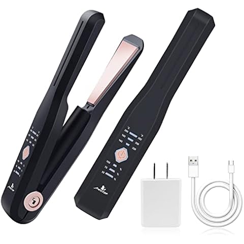 Cordless Hair Straightener and Curler 2 in 1 - Mini Wireless Hair Straightener USB Rechargeable with Negative Ion Technology,Professional Curling Iron with 3 Adjustable Temperatures and Adapter Cover