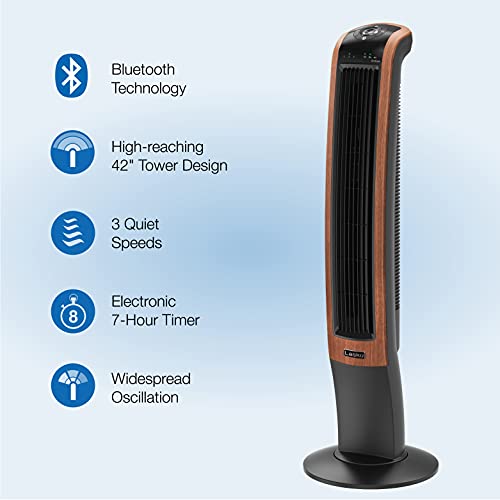 Lasko Wind Curve Electric Oscillating Tower Fan With Bluetooth Technology For Indoor, Bedroom And Home Office Use, 42", Woodgrain T42905 #TOP2