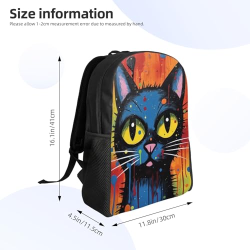 Beautiful Backpack Black Cat Colorful Art 16 Inch Large Durable Book Bag Double Zipper Backpack Unisex3