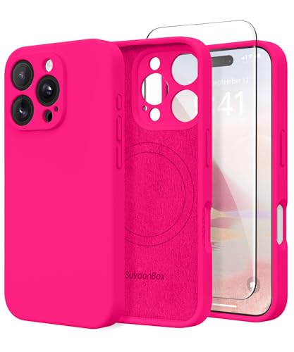 Image of Magnetic for iPhone 16 Pro Max Case, Compatible with MagSafe, [Full Camera Protection][Screen Protector] Silicone Shockproof Protective Phone Case for iPhone 16 Pro Max 6.9 inch, Hot Pink