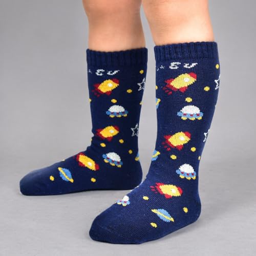 Cottock 6 Paar Kleinkind Jungen ABS Rutschfeste Socken Knie Hoch Baumwolle Griffsocken, Baby Jungen Anti-Rutsch-Socken
