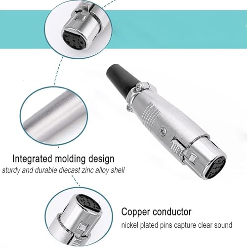 Image of MX 3 Pin XLR Microphone pin Pure Copper Nickel Plated Pins1 for High Conductivity microphone (6-pin female XLR connector, Pack of 2, Female Connector)