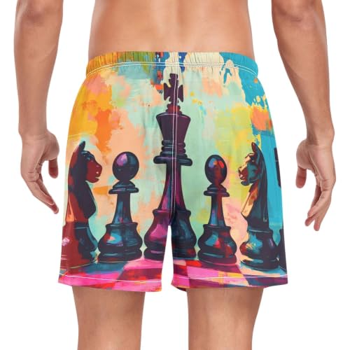 Pantalones cortos de natación para hombre con estampado de ajedrez multicolor 2