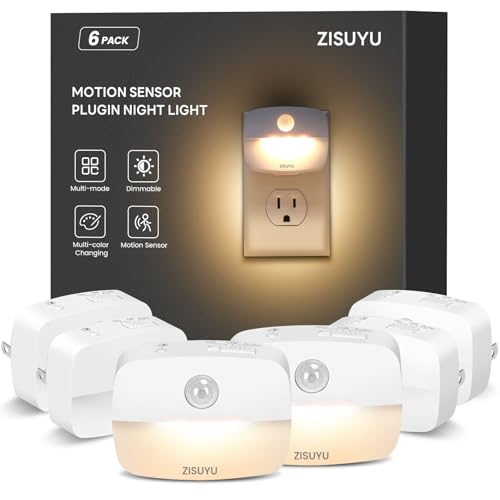 ZISUYU Plug-in LED Night Light with Motion Sensor, 10-60lm Dimmable Nightlight with Multi-Mode &...