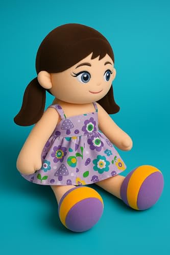 Image of SARO Soft Plush Doll for Kids Cute Girl Toy with Flower Print Dress & Soft Stuffed Cuddly Gift Home Decor (35 cm) | (Doll Blue)