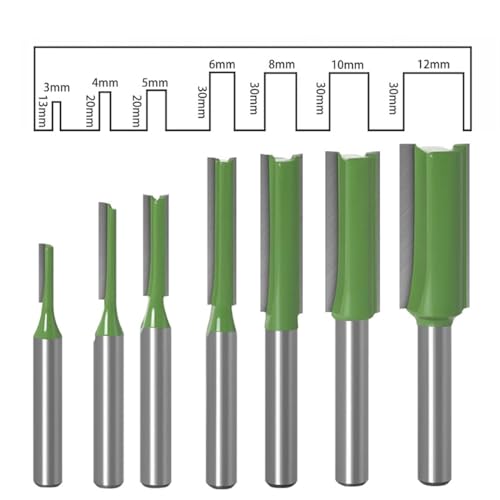 Serplex® 7PCS 1/4" Shank Tungsten Carbide Double&Single Flute Straight Dado Router Drill Bit Set Carpenter Tools For Wood Work, 3/4/5/6/8/10/12mm Cutting Diameter Trimming Cutter for Woodworking